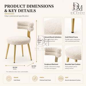 Gold Sculpted Padded Back Stainless Steel Event <b>Dining</b> <b>Chair</b> with White <b>Cushion</b> for Hotel and Wedding Events Wholesale Seating - Product Image 5