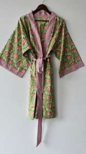 Indian Handmade Boho <b>Lightweight</b> Bathrobe Floral Cotton Kimono with Block Print <b>Dressing</b> <b>Gown</b> Soft Cotton Loungewear ODM Supply - Product Image 3