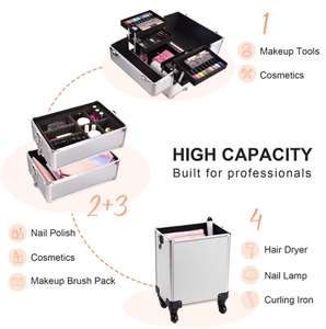 Lockable <strong>Makeup</strong> Train <strong>Case</strong> <strong>on</strong> <strong>Wheels</strong> Professional <strong>Makeup</strong> Luggage Trolley <strong>Case</strong> for Hairstylist - Product Image 3