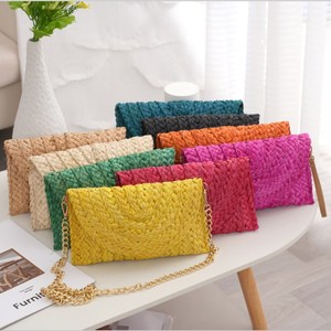 Bolso de Playa de Mimbre de Paja de Papel Tejido a Mano, Bolso de Mano Cosmético para Mujer, Bolsa de Mano Tipo Sobre de Ratán con Pompones - Product Image 5