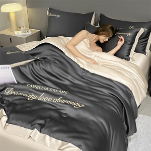 Set di trapunte in seta di ghiaccio di lusso leggero in quattro pezzi con ricamo digitale bordo largo lavabile in seta nuda perfetta per dormire - Product Image 5