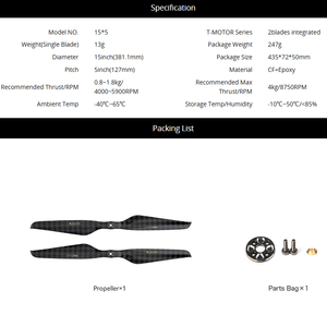 Hélice en fibre de carbone T-MOTOR NS15*5 pouces à 2 pales pour drone UAV, avion, paramoteur, <span class=keywords><strong>parapente</strong></span> - Product Image 2
