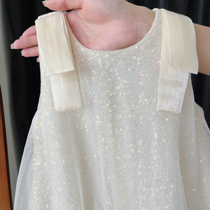 Abito Estivo 2026 per <span class=keywords><strong>Bambina</strong></span>, Senza Maniche, Stile Principessa, con <span class=keywords><strong>Paillettes</strong></span> e <span class=keywords><strong>Gonna</strong></span> in Rete Lavorata all'Uncinetto - Product Image 5