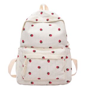 <b>Lightweight</b> Corduroy Cute Strawberry Girls Student <b>Backpack</b> Fashionable Polyester Lining School Bag - Product Image 5