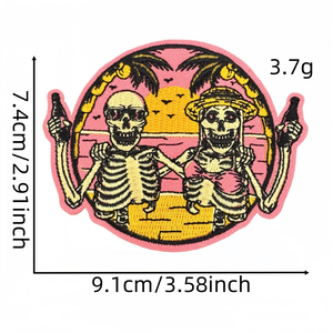 Badge brodé personnalisé Crâne Squelette d'été, thermocollant, thème Île Tropicale, pour la décoration de vêtements de vacances et de plage - Product Image 6