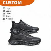 Chaussures de course respirantes en mesh noir pour hommes avec logo personnalisé, semelle en caoutchouc antidérapante, absorption des chocs, baskets basses pour la marche et le sport