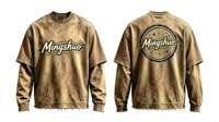 T-shirt personnalisé Kornit DTG, fabrication OEM, chemise Henley à manches longues en tricot gaufré pour homme, motif graphique en strass, effet vintage délavé