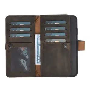 Mobile Case Detachable Bi-fold Mobile Wallet Genuine Leather Phone Cover MCR-0083