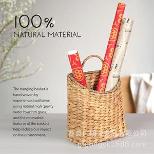 Woven <b>Storage</b> Basket Rectangle <b>Wall</b> Mounted <b>Hanging</b> Flower Basket Linen Color Cao County Origin - Product Image 4