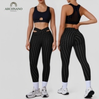 ARCHNANO Ensemble de yoga blanc à pois 2 pièces pour femmes, tenue de sport, gym, Hyrox, dos nageur, fitness, Pilates, logo personnalisé