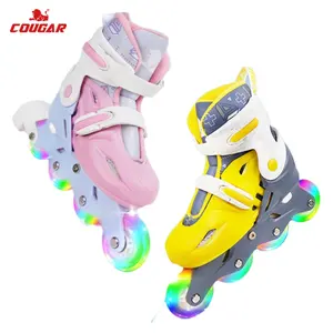 Factory Adjust Inline Skating Boys Girls Flashing Roller Shoes Kids Cougar Skates With Colorful Light-Up Wheels