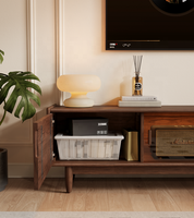 Meuble TV en bois massif de style français moderne et minimaliste, design rétro mi-siècle, unité de rangement pour petites maisons DSG066