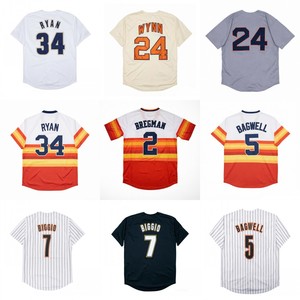 Maillots de baseball rétro pour hommes, version nostalgique, cousus, 5 Jeff Bagwell, 7 Craig Biggio, 34 <span class=keywords><strong>Nolan</strong></span> <span class=keywords><strong>Ryan</strong></span>, 24 Jimmy Wynn, tailles S-3XL - Product Image 1