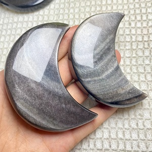 Collection de sculptures de lune en obsidienne argentée, sculptées à la main, en cristal naturel, vente en gros - Product Image 5