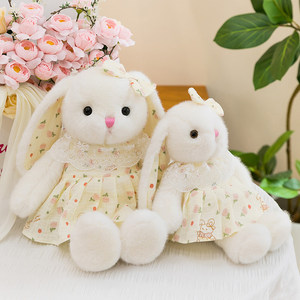 ตุ๊กตากระต่ายหูยาวสีขาวน่ารัก พร้อมชุดเดรสลูกไม้ลายดอกไม้ ประดับโบว์ ของเล่นตุ๊กตากระต่ายสำหรับเด็ก ของขวัญวันเกิด - Product Image 2