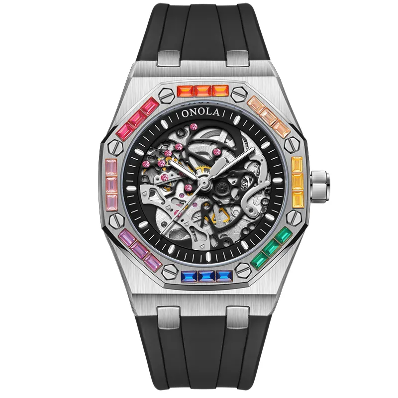 ONOLA 3834D orologio di lusso da uomo di alta qualità da uomo di gomma impermeabile orologio meccanico automatico