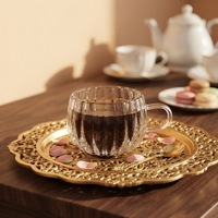Tasse à café en verre à double paroi avec poignée, motif rayures verticales, en borosilicate sans plomb, résistante à la chaleur, faite à la main – Offre Spéciale