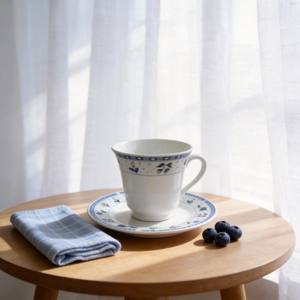 Tazas y Platillos de Porcelana Blanca Ecológicos <span class=keywords><strong>con</strong></span> Diseño Floral - Venta al por Mayor de Calcomanías Loyal - Product Image 2