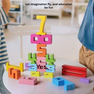 Montessori 20 cái bằng gỗ chữ số khối đầu Toán Học & số xây dựng xếp chồng trò chơi cho trẻ em Đồ chơi giáo dục - Product Image 2