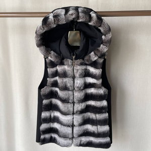 <span class=keywords><strong>Gilet</strong></span> en <span class=keywords><strong>fourrure</strong></span> de <span class=keywords><strong>lapin</strong></span> Rex véritable et cachemire, chaud et luxueux, avec capuche, pour l'hiver, ViVi7 - Product Image 1