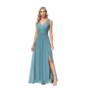 Vrouwen Chiffon Maxi Jurk Dames V-Hals Mouwloze Bruidsmeisje Jurken Elastische Taille Prom Jurken Voor Vrouwen Jurken - Product Image 1