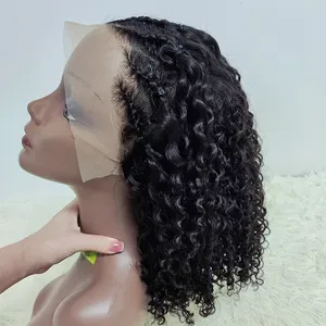 Letsfly Braid Jerry Curly 13x4 Lace Frontal Ear To Ear 10-16 Inches Bob Hair Wigs Natural Black Bob Wigs Free Shipping