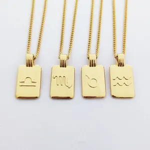 Zodiac Necklace Oro 18k Gold Zodiac Charms Stainless Steel Zodiac Necklace Cadenas-de-oro-en-miami Gold Jewellery Supplies