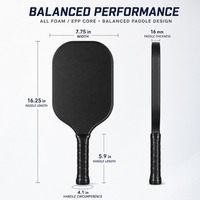 Raquette de pickleball en fibre de carbone, forme allongée, surface haute adhérence en cuir, protection de bord injectée de mousse de 20 mm d'épaisseur, conforme USAPA