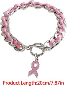 Modaworld <span class=keywords><strong>Octobre</strong></span> <span class=keywords><strong>Rose</strong></span> Faux Cuir et <span class=keywords><strong>Ruban</strong></span> <span class=keywords><strong>Rose</strong></span> Lutte contre le Cancer pour Bracelet Charme de Mode pour Hommes et Femmes - Product Image 6