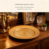 Assiette de présentation en plastique PP double couche, dorée par poudrage, à motif losanges en relief, pour banquets et mariages