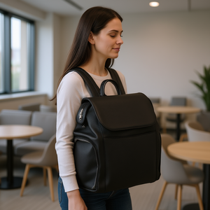 Sac à dos pour tire-lait noir, capacité moyenne, fermeture éclair, sac d'allaitement portable pour le travail, les voyages, toutes saisons, en cuir PU - Product Image 2