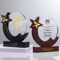 Trophées personnalisés en cristal, trophées personnalisés en bois en forme d'étoile avec base en bois