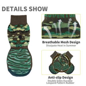 Kaos Kaki Anjing Anti-Selip Warna Kamuflase Mewah Musim Dingin, Gaya Sporty, Perlindungan Cakar Ekstra-Grip untuk Anjing Senior Aktif - Product Image 5