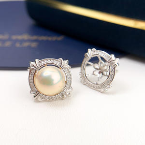 Accesorios de Plata S925 para DIY con Perlas, Hermosos Pendientes de Plata con Cuentas Redondas de 7-10mm, Bandeja Vacía para Pendientes 20884 - Product Image 3