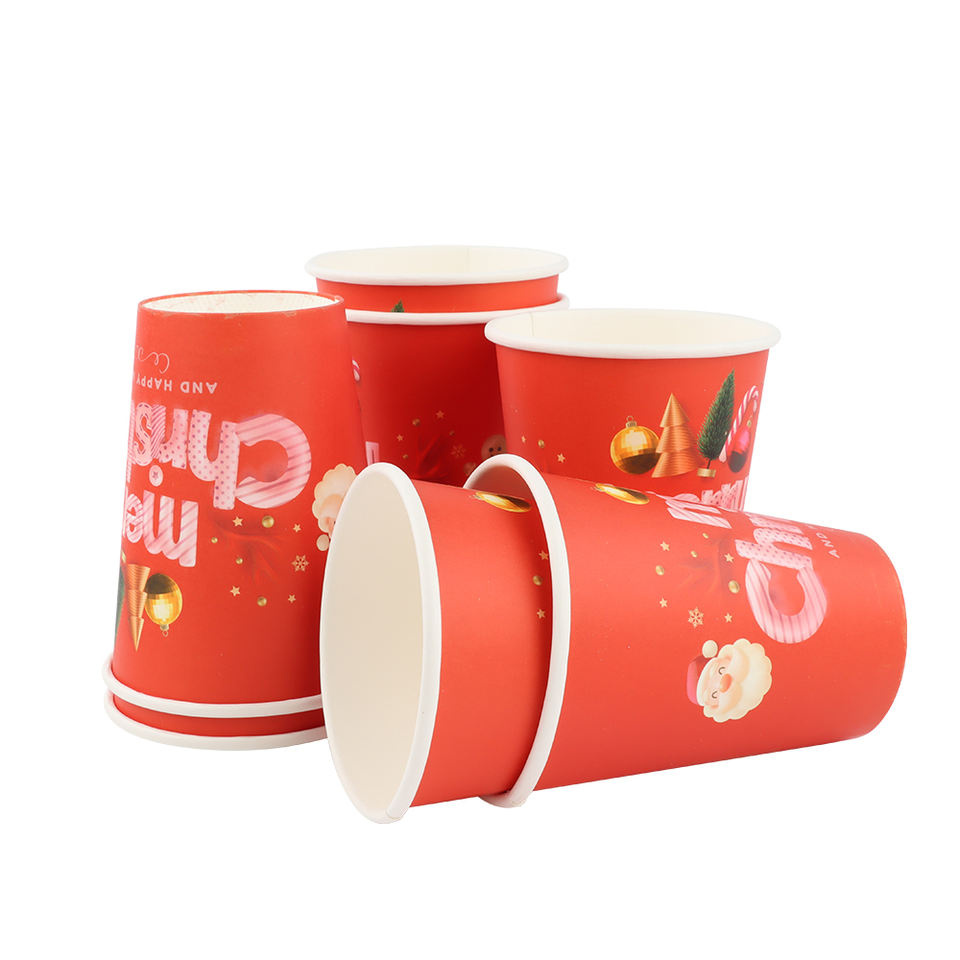 6/8/10/12/16OZ Christmas Customize Logo Design Paper Cup Single Walls Paper Coffee Cups For Hot Drink Beverage