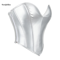 Corset Femme Top Y2K Métallique Brillant Dos Ouvert Désossé Bustier Esthétique Cuir Bodyshaper Crop Tops Argent