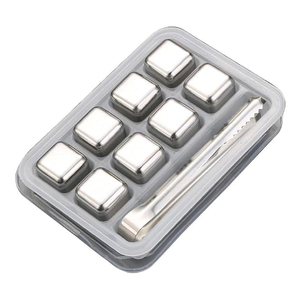 ชุดหินวิสกี้สแตนเลสแบบนำกลับมาใช้ใหม่ได้ชุดน้ำแข็งโลหะพร้อมที่รองน้ำแข็งขนาดเล็กสำหรับไวน์เบียร์โคล่า - Product Image 1