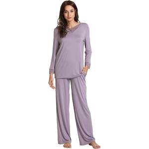 Conjunto de Pijama Personalizado para Mujer, Viscosa de Bambú con Ribete de Encaje, Ropa de Dormir de Manga Larga, Pijamas Suaves con Bolsillos - Product Image 6