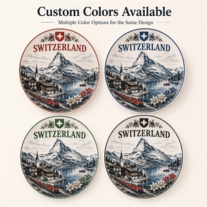 Assiette décorative en céramique souvenir de <span class=keywords><strong>Suisse</strong></span>, motif train, edelweiss, paysage alpin, <span class=keywords><strong>lac</strong></span>, pour personnalisation OEM ODM, vente en gros - Product Image 2