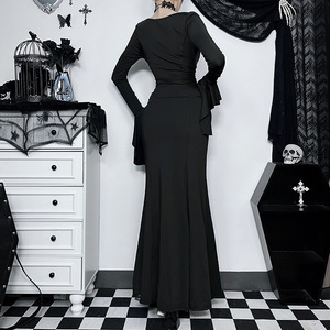Conjunto <span class=keywords><strong>de</strong></span> <span class=keywords><strong>Disfraz</strong></span> Gótico Oscuro para <span class=keywords><strong>Mujer</strong></span> para Halloween, Estilo Retro Elegante para Club Nocturno, Manga Larga, Cintura Alta, Falda Evase - Product Image 4
