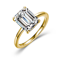 Bague Solitaire en Argent Sterling 925 avec Moissanite Taille Émeraude, Plaqué Or Vermeil 2,5 μm, Sertie Pavé, Bijoux Fins pour Femme – Vente en Gros