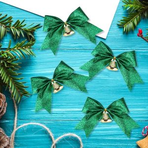 Lazo <span class=keywords><strong>de</strong></span> <span class=keywords><strong>cinta</strong></span> con purpurina verde prefabricado <span class=keywords><strong>de</strong></span> Navidad personalizado <span class=keywords><strong>de</strong></span> 4x4 pulgadas con campana <span class=keywords><strong>para</strong></span> embalaje <span class=keywords><strong>de</strong></span> regalo decorativo - Product Image 4