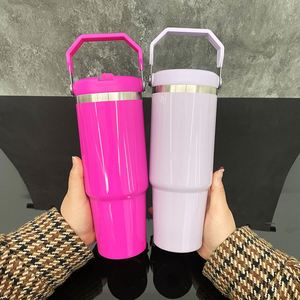 Glossy Macaron Colored Blank Sublimation Tumblers Student Flip Straw Leak Proof 30oz Outdoor Sports Water <b>Bottle</b> - Product Image 3