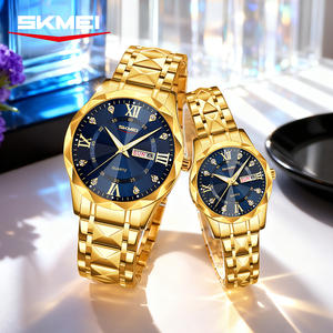 Montre de <span class=keywords><strong>couple</strong></span> de luxe SKMEI 9369-9370 à trois aiguilles avec cadran en diamant, or et argent, montre-bracelet haut de gamme en acier inoxydable - Product Image 3