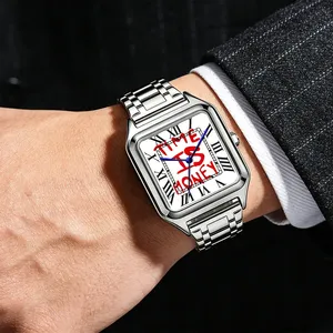 Nouvelle montre à quartz TIME IS MONEY pour homme, montre de mode en acier inoxydable, cadran carré, étanche, montre à quartz haut de gamme pour les affaires - Product Image 3