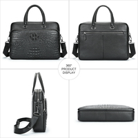 Sac pour ordinateur portable et téléphone en cuir véritable à motif crocodile pour homme, doublure polyester, fermeture éclair, modèle voyage, vente chaude