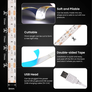 5V USB <span class=keywords><strong>LED</strong></span>-Lichtband SMD 2835 50CM 1M <span class=keywords><strong>2M</strong></span> 4M 5M Weiß/Warmweiß/Rot/Blau/Grün IP33 Flexibles Beleuchtungsband Hintergrundbeleuchtung - Product Image 4