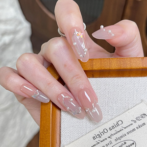 เล็บปลอมสีชมพูเปลือยทรงรีขนาดกลางแบบทำด้วยมือสไตล์อ่อนโยนบริสุทธิ์ทำเล็บที่ทำไว้ล่วงหน้า - Product Image 3
