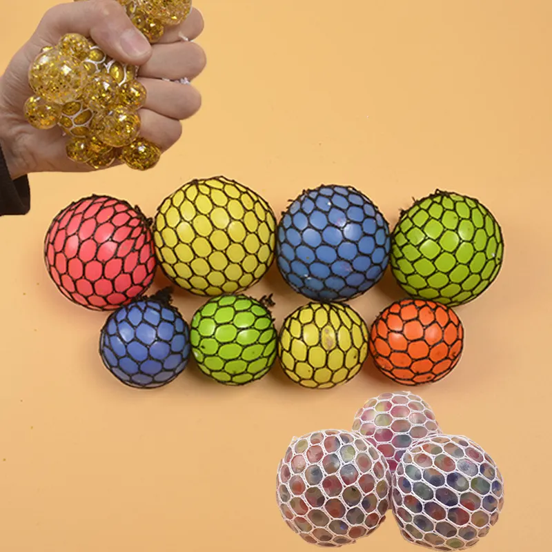 Crianças Fidget Brinquedo Anti Stress Mão Bead Stress Ball Borracha Squeeze Malha Glitter Uva Bola Brinquedo Malha Squishy Bolas