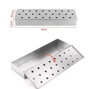 Aksesoris BBQ Generator Asap Dingin Persegi Panjang Alat Bbq Kotak Perokok Pelet Kayu Kotak Perokok Baja Tahan Karat